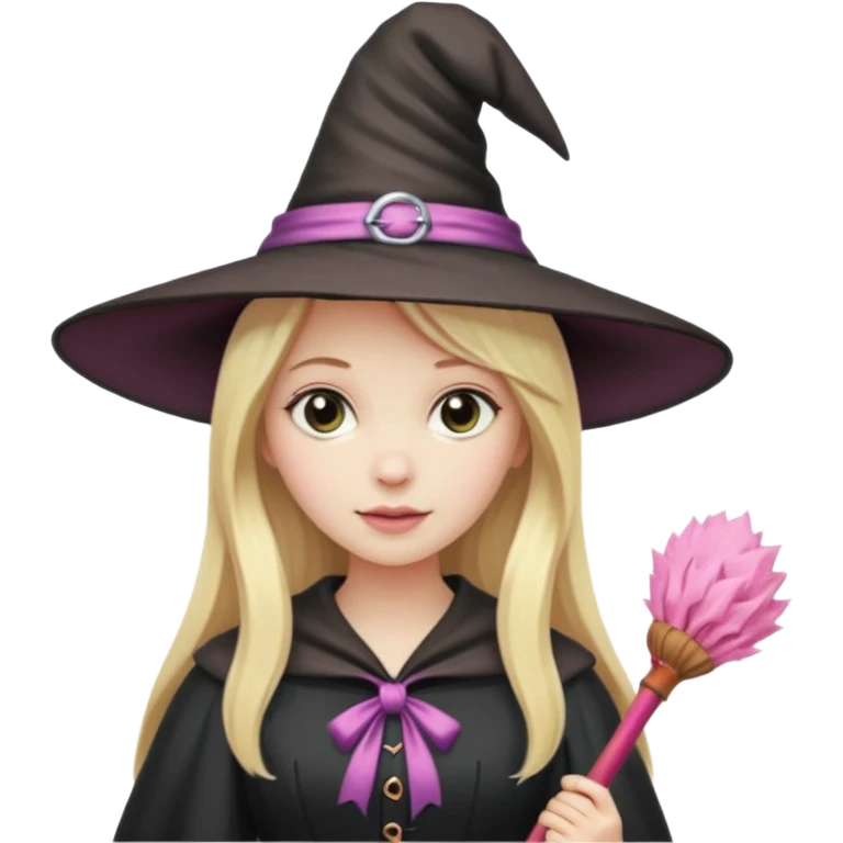 Blonde long hair lady witch with soft pink broom emoji
