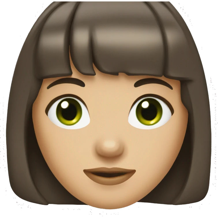 Brunette with shoulder length hair and bangs with green eyes emoji