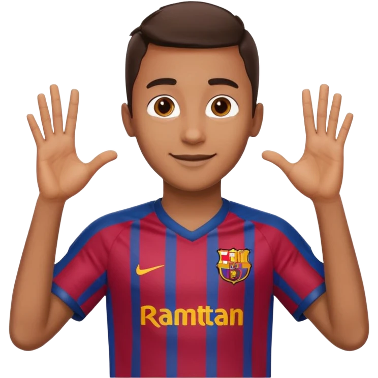 Lamine Yamal making a heart gesture with his hands, 2025 Barcelona kit, iOS style emoji, HD, precise, cheerful expression emoji
