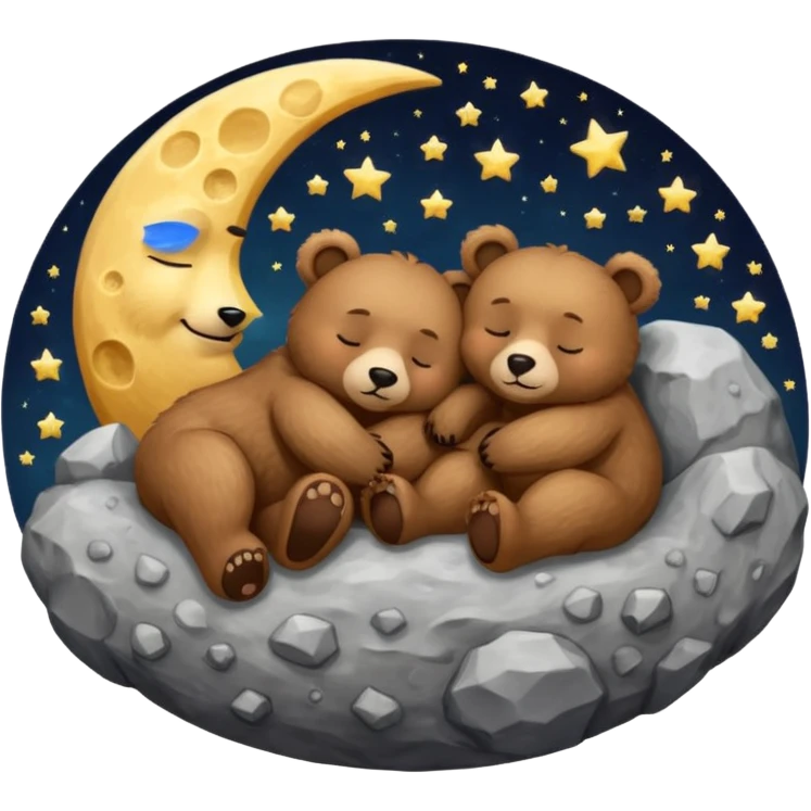 two bears sleeping together on the moon emoji