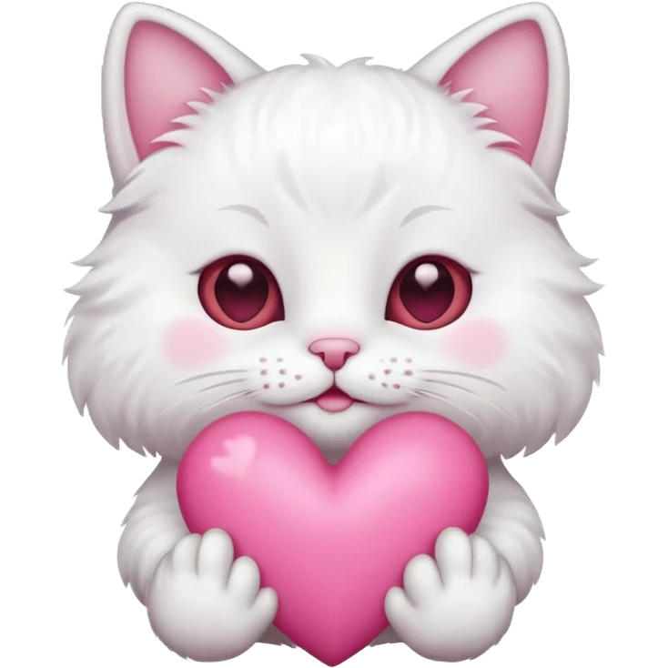 white cat holding pink heart emoji