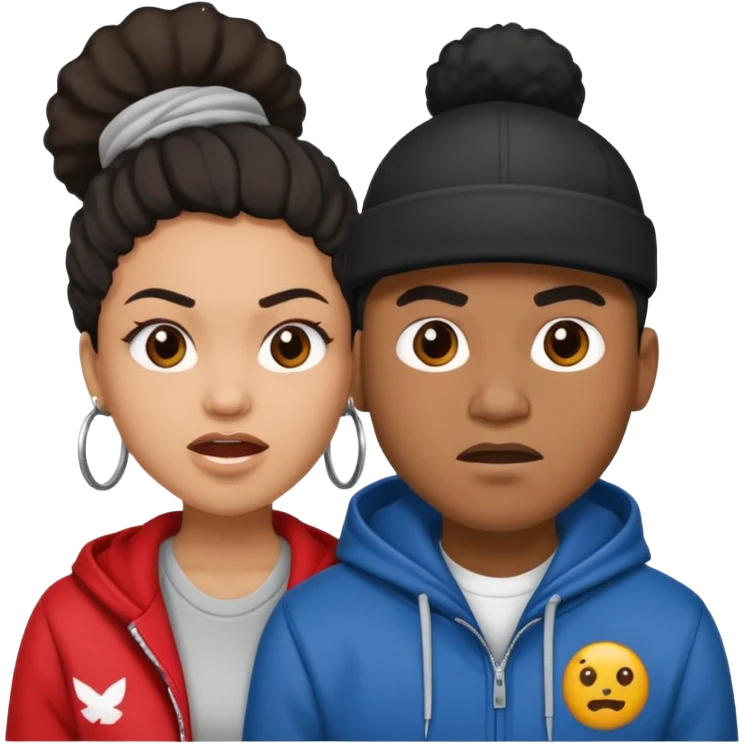 Multiracial hip hop couple love, mad, happy emoji