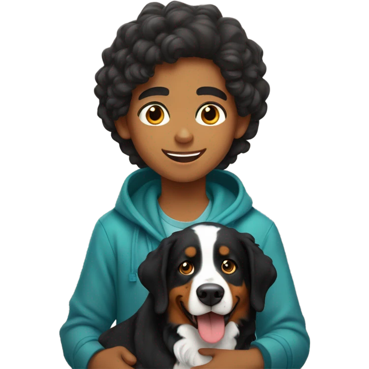 Moroccan boy with Bernese mountain dog emoji