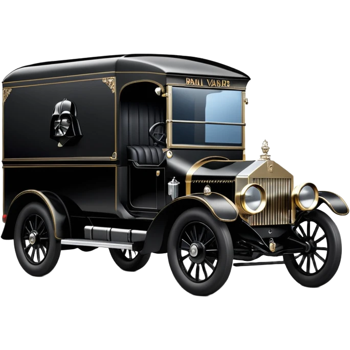 Ornate but stealth 1912 Darth Vader Rolls Royce Grumman mail truck emoji