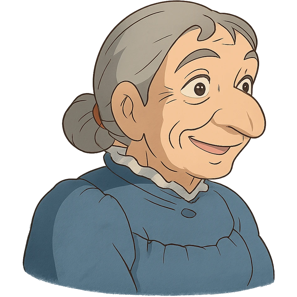 older woman with a big nose, smiling emoji