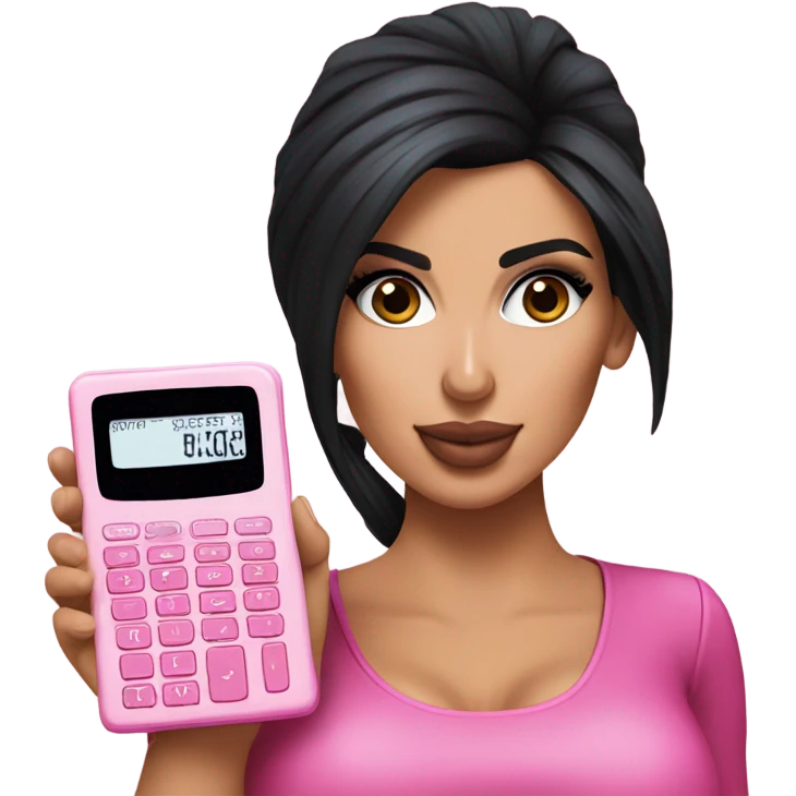 Hyper realistic kim kardashian holding a pink calculator emoji