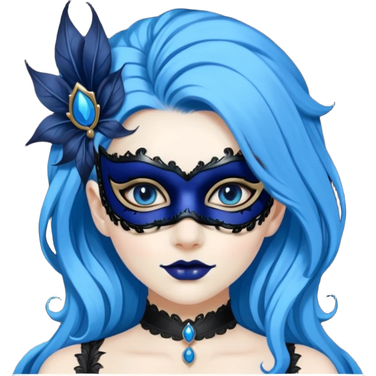 (the person is transformed into a masquerade gothic queen:1.5) blue hair emoji