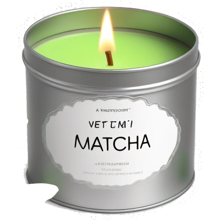 pretty matcha scented candle in silver tin with minimalistic label realistic emoji