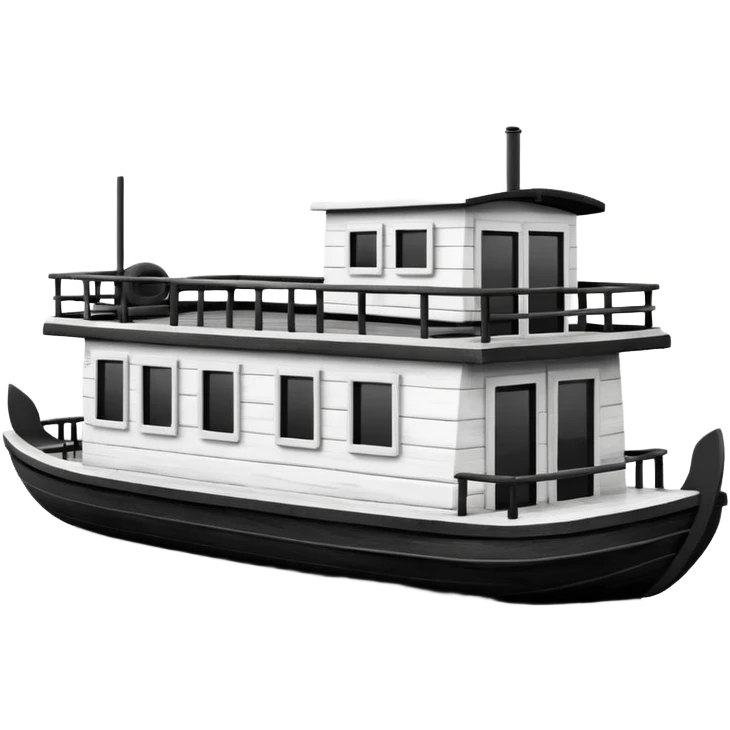 Simple black and white houseboat emoji