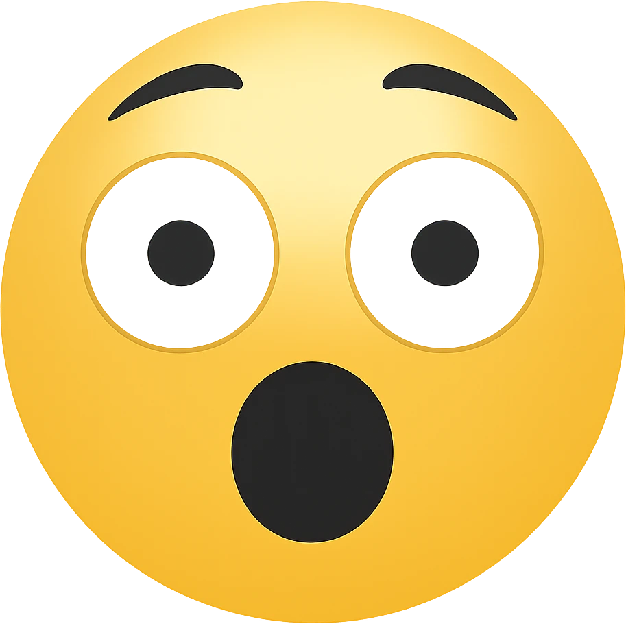 Create a shocked emoji in classic apple emoji style with no background, variant 3. The emoji should express surprise with wide eyes and open mouth, consistent with the classic emoji look. emoji