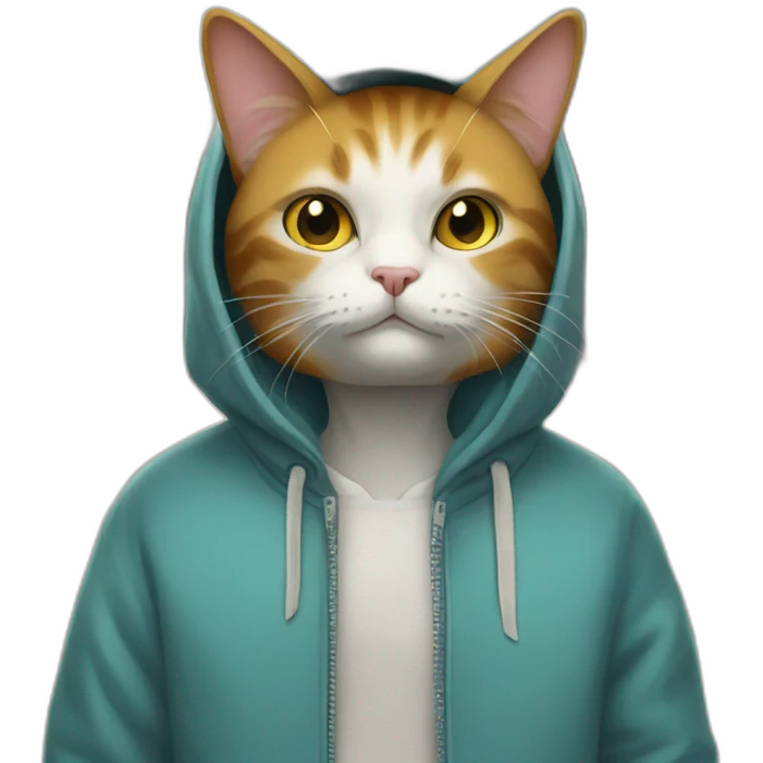 a cat with a nirvana hooodie on a street emoji