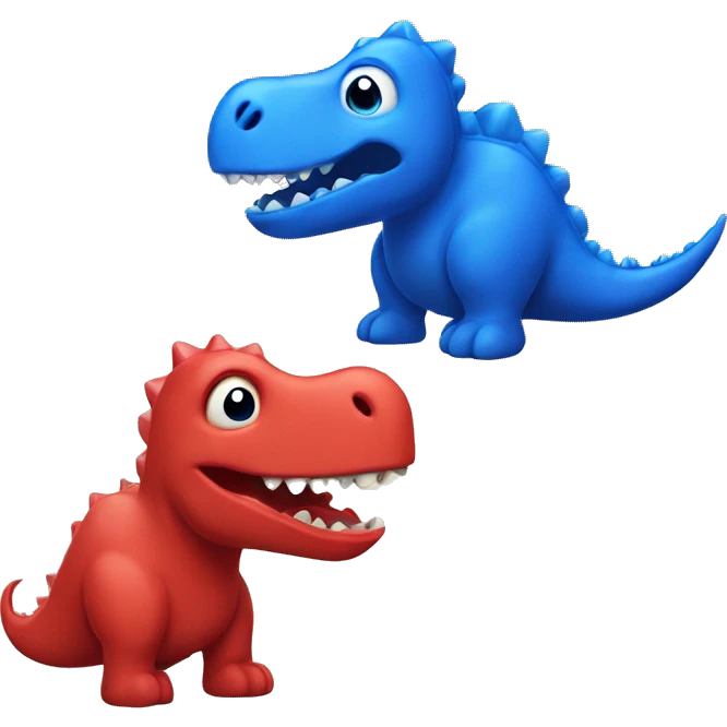 A red dinosaur and a blue dinosaur emoji