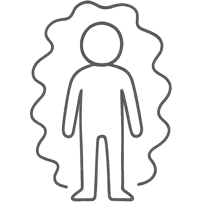A blue person standing with a faint blue aura around them, representing poor aura. emoji