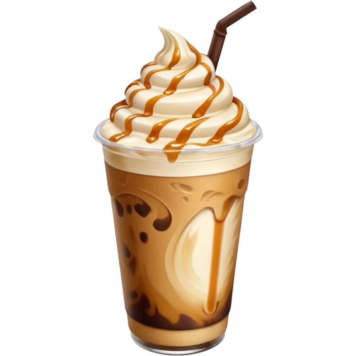 Iced cream coffee with ice and extra milk and caramel syrup  emoji