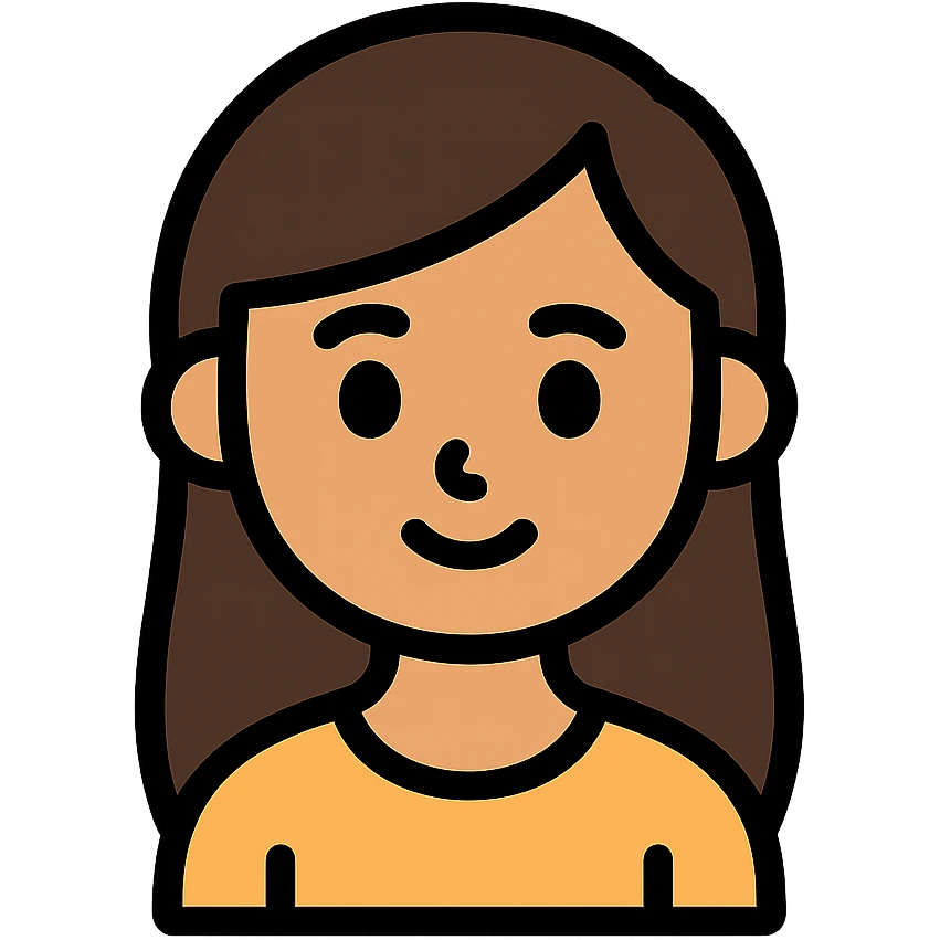 colored outline icon of a light skin brown girl with long dark brown hair and dark brown eyes emoji