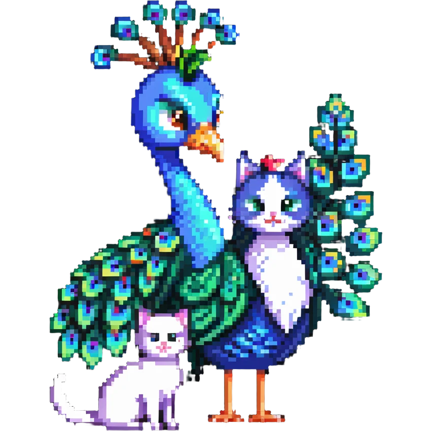 silly peacock with a cat emoji