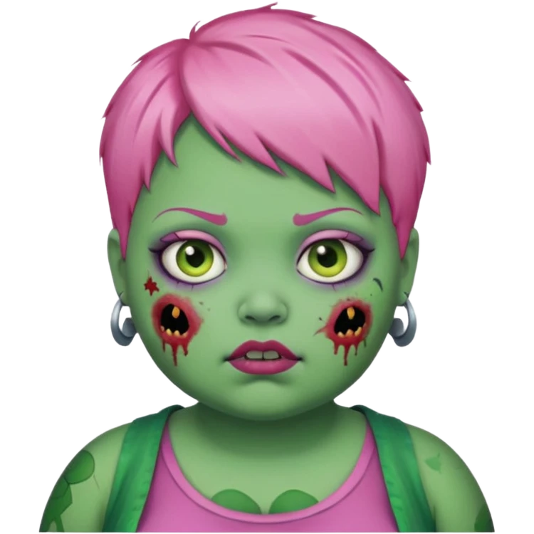 fat zoombie girl pink short hair, green skin emoji