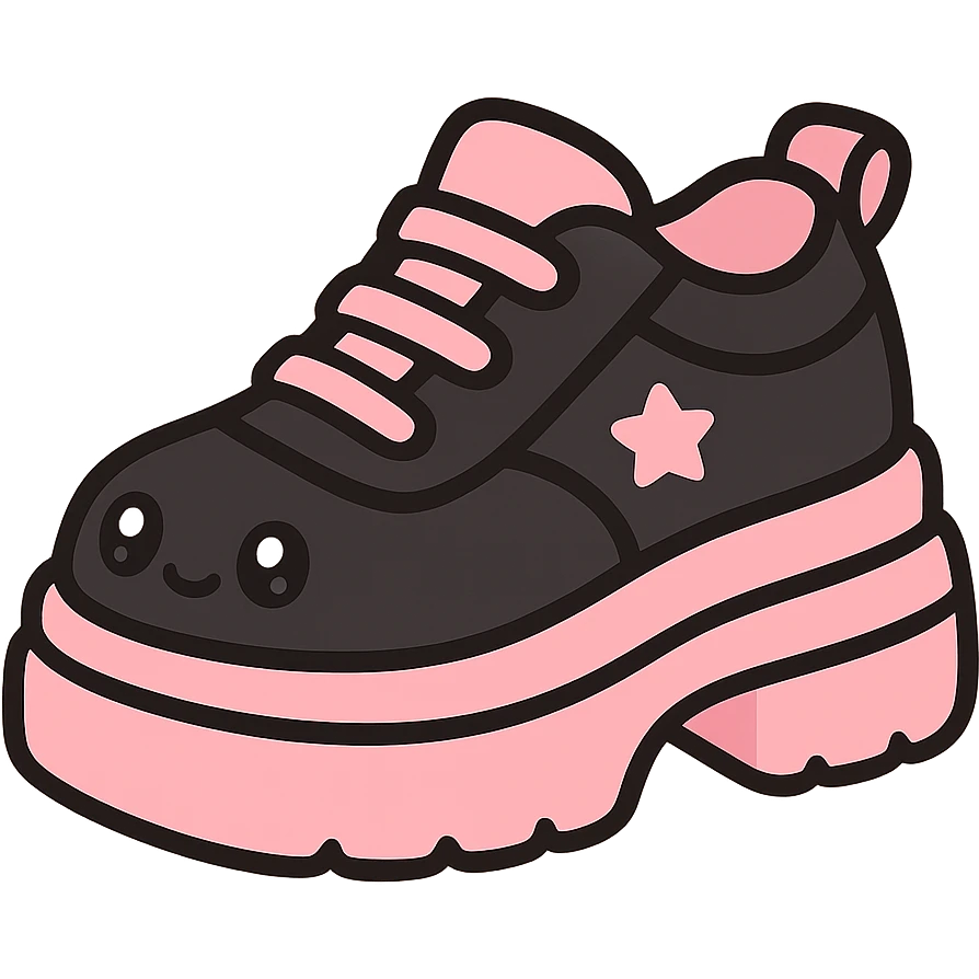 BLACKPINK-inspired gothic shoes, no hearts, black and pink, cute and stylish, kawaii style, chunky sneakers with star accents, no socks emoji