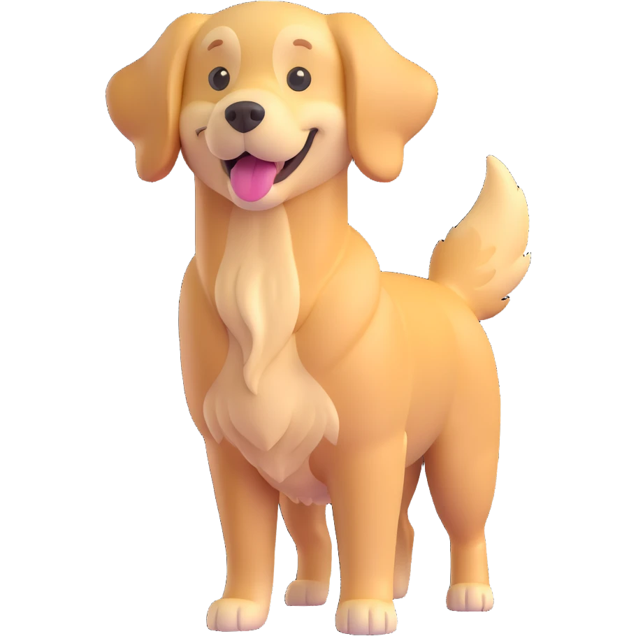 3D style golden retriever, happy expression, standing, wagging tail emoji