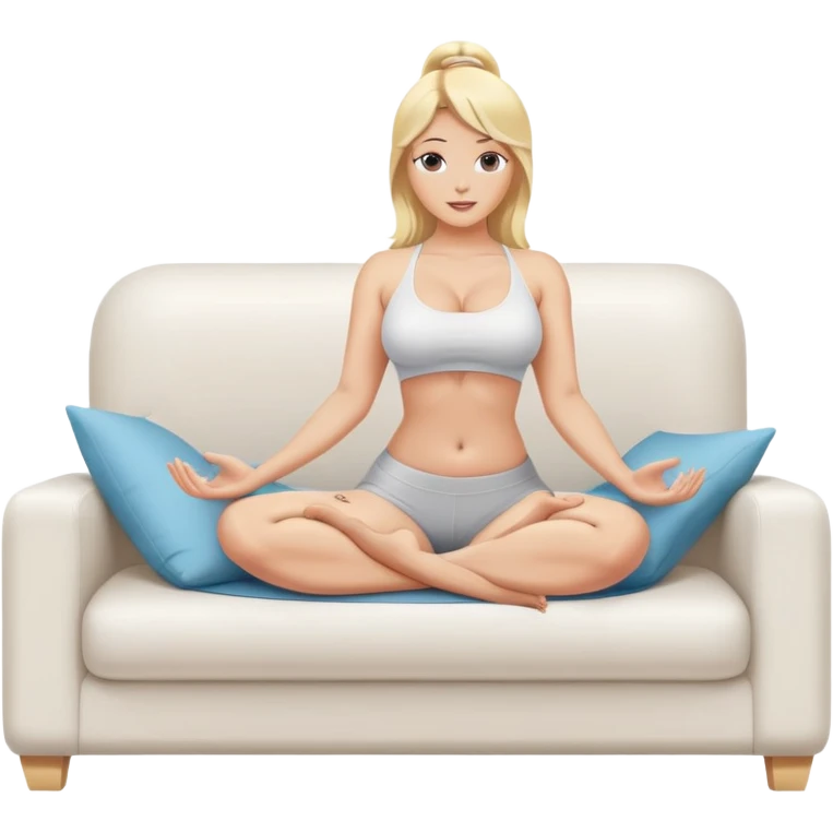 fullbody busty blonde shirtless topless buxom on couch in yoga pose sfw emoji