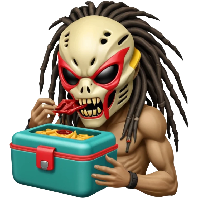 The predator with mask eating from a lunchbox emoji