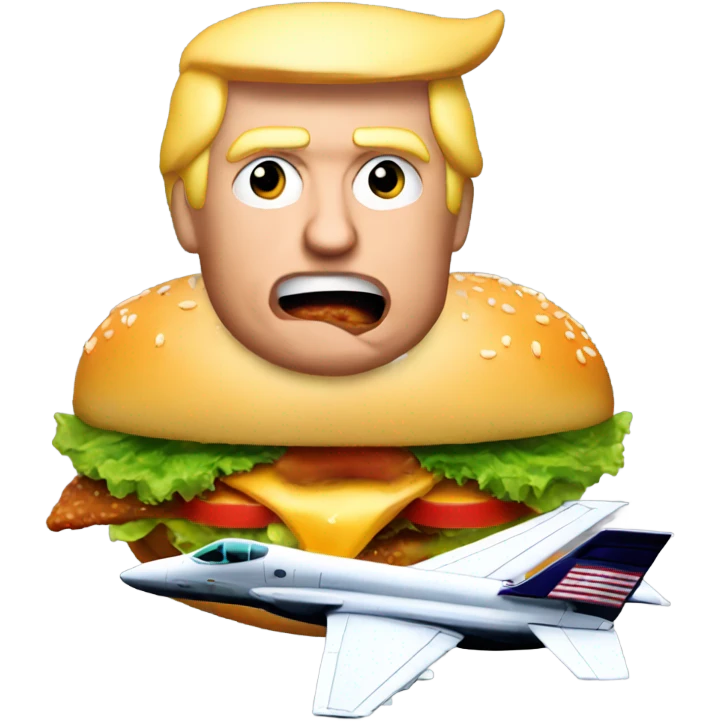 Donald trump eating a burger on a jet fighter  emoji