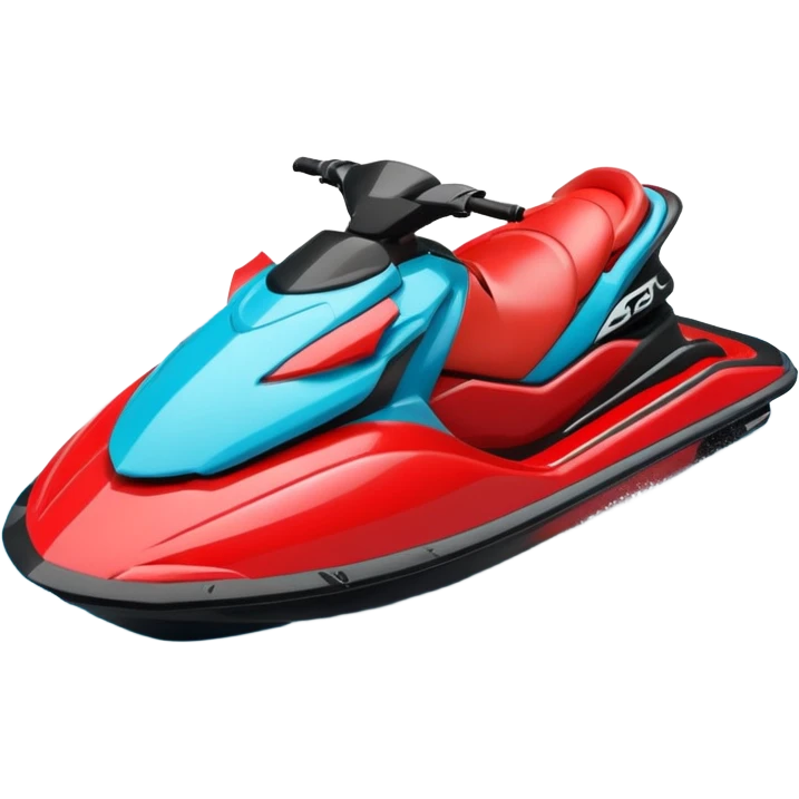 jet ski (red black and white all in the same amount. maybe a red a bit more dominant) on the sea. show the sea under the jet ski - blue with turquoise. no sky - white background instead. DO NOT REMOVE THE SEA AND THE WHITE WHEN FINALIZING!  NO ONE IS ON THE JET SKI  emoji