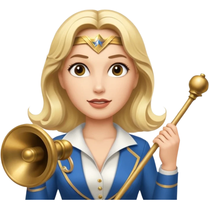 Blonde Wonder Woman holding bell and short white orchestra conductor’s baton  emoji