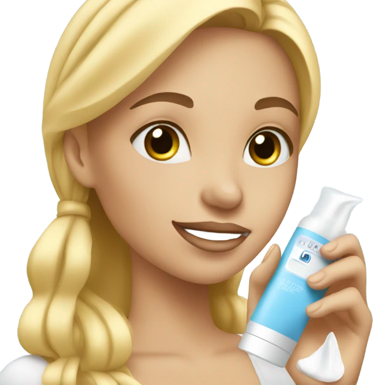 Girl with blond hair and doing her skincare  emoji