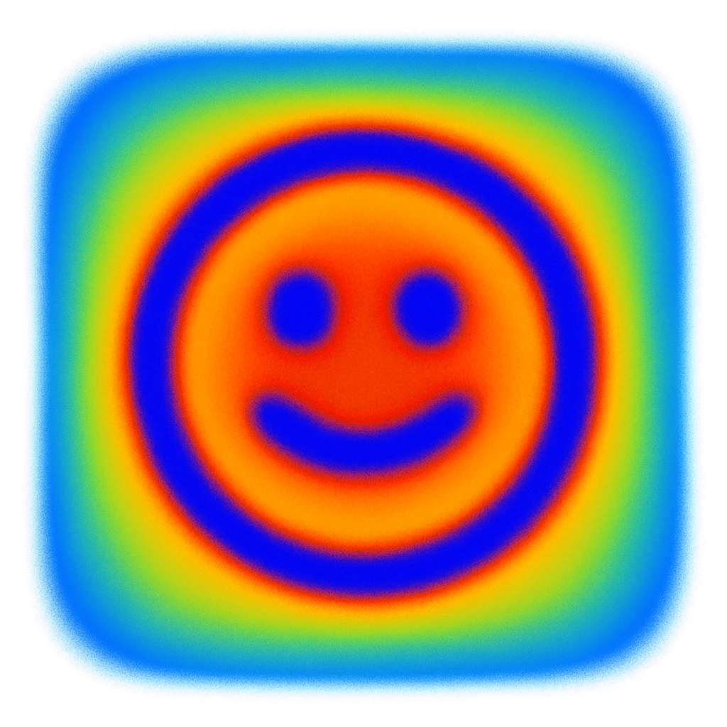 Transform the provided logo into a heatmap version of itself, with slightly blurry edges and smooth color transitions, while keeping the overall shape recognizable. Maintain the original style's essence but apply the heatmap color effect with smooth gradients and soft edges. emoji