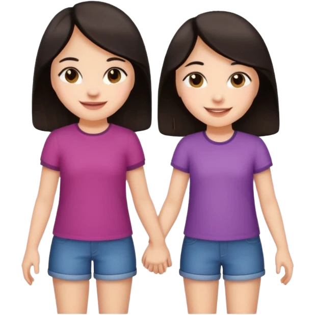 Two friends holding hands girls dark hair emoji