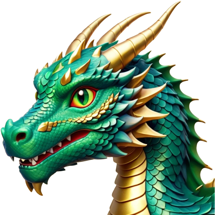 cinematic-noble-dragon-portrait-emoji,-poised-and-majestic,-with-a-sinuous,-elongated-body-covered-in-intricately-detailed,-shimmering-scales-in-hues-of-emerald-and-gold,-and-piercing,-fiery-eyes-that-reflect-ancient-wisdom; emoji