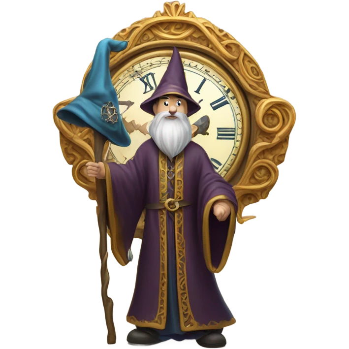 wizard holding a big clock emoji