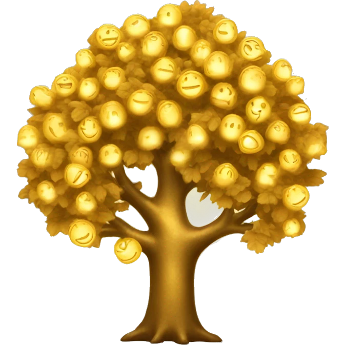 Golden glowing tree with a happy face emoji