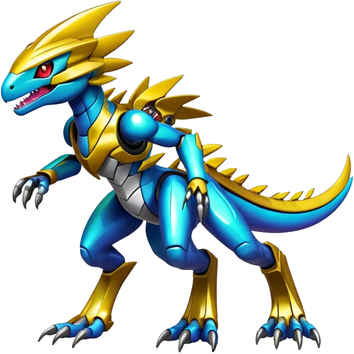 Shiny Futuristic Fakemon-Pokemon-Digimon-Spectrobes-Raptor-fusion, full body emoji