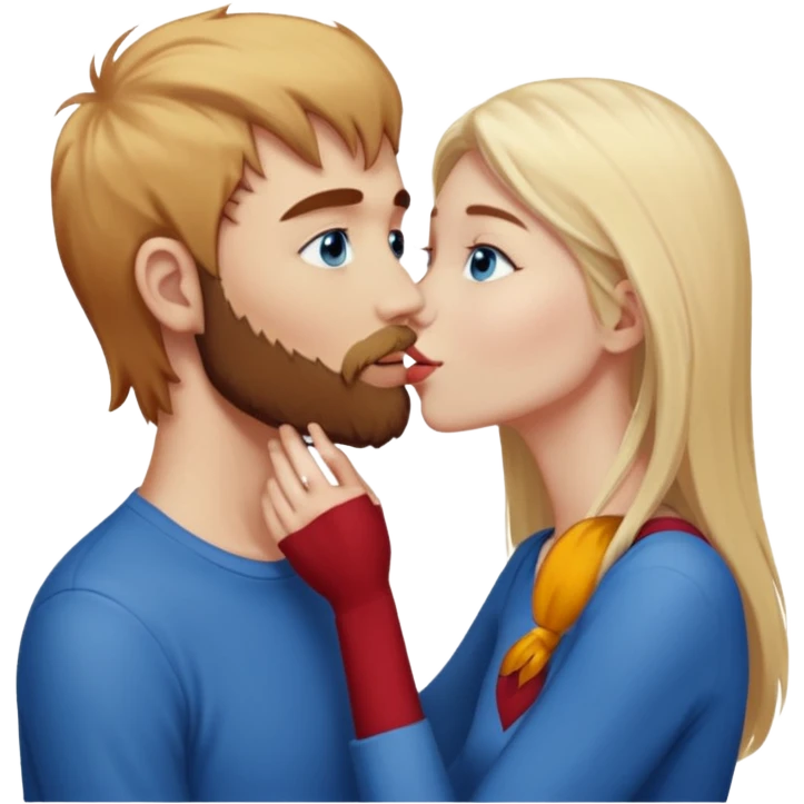 Skinny, sexy, long-pale blonde-har, straight,  blue eyes woman, kissing, reddish-brownish haired, scruffy beard, white guy emoji
