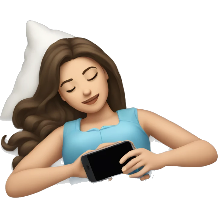 Sleeping beauty brunette with her phone  emoji