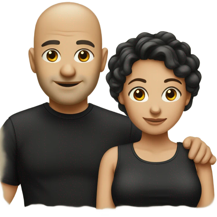 Bald Husband and wife in black shirts emoji