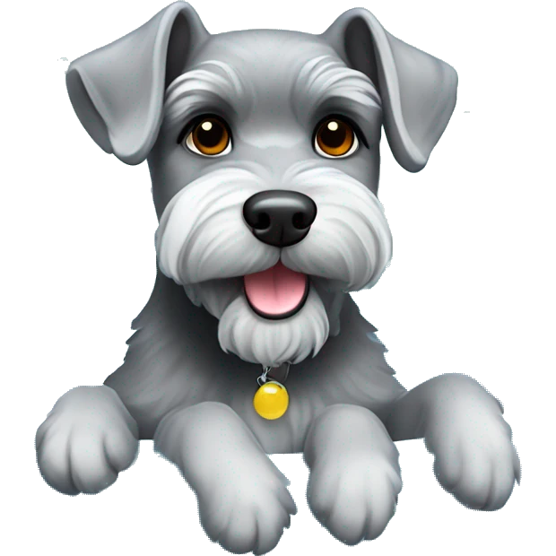 mini gray cute schnauzer in pool with bubbles emoji