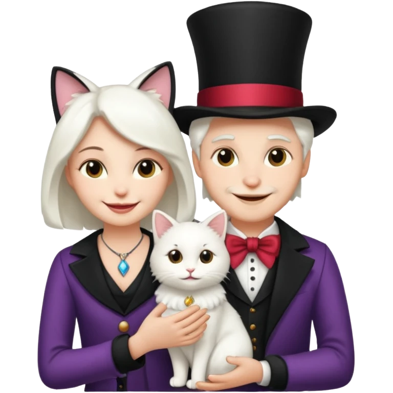 magician couple and their pet cat emoji