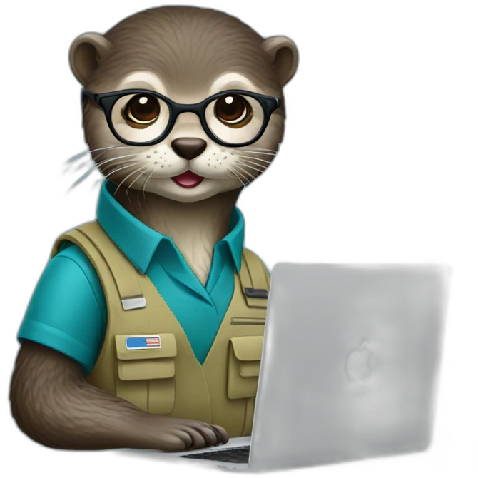 female vet otter with glasses use a macbook emoji