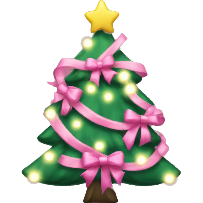 Create a cute Christmas tree emoji with lights and pink bows emoji