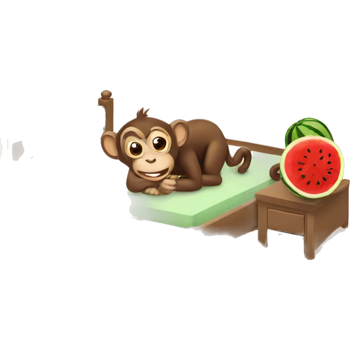 monkey hiding under bed eating watermelon emoji