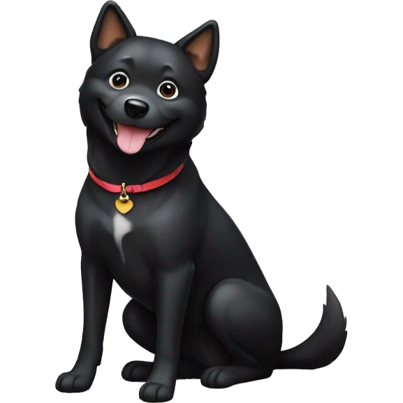 A black dog of the Shiba Inu breed sits and smiles emoji