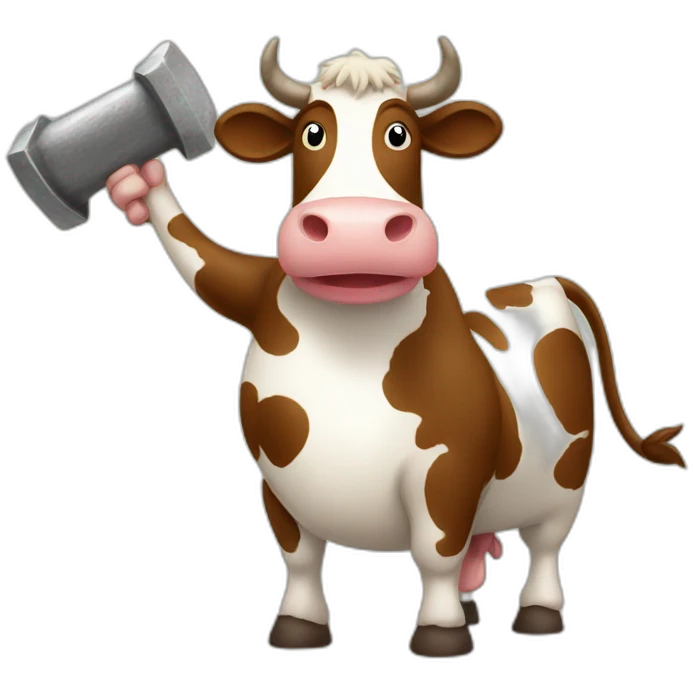 cow waving both pan and inflatablehammer emoji