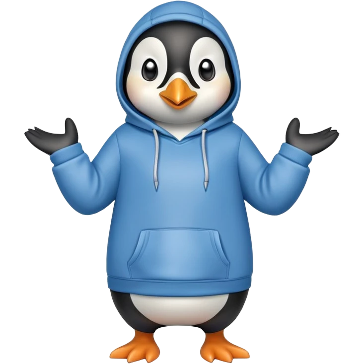 friendly anthropomorphised penguin in a hoodie and jeans standing with arms folded, looking surprised emoji