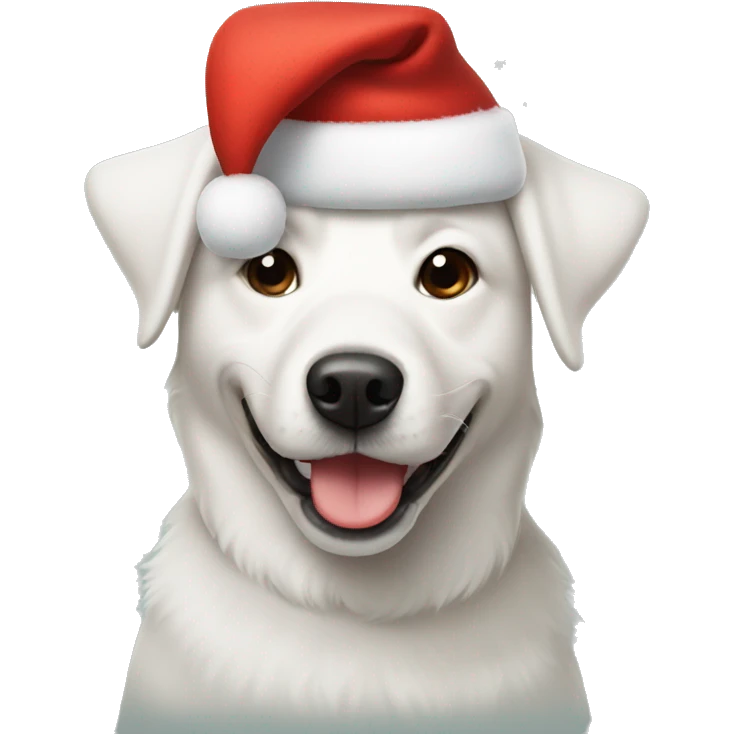 White dog shpitz wearing Christmas hat  emoji