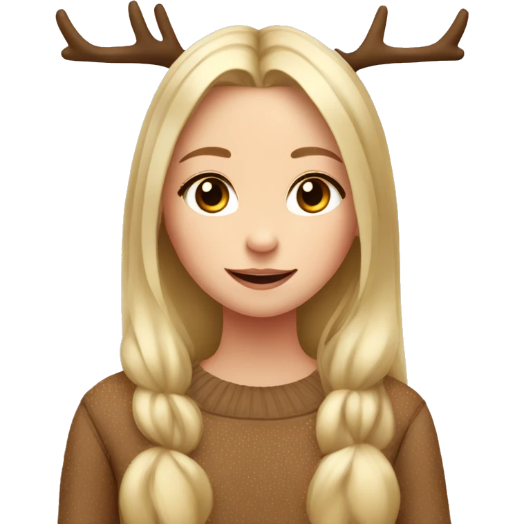 blushing blonde reindeer girl long straight hair and antlers with cute dots brown sweater  emoji