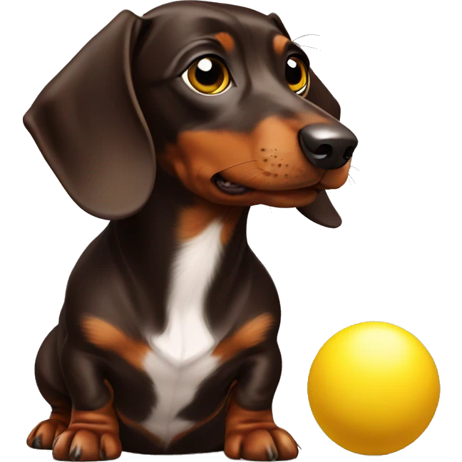 A chocolate-colored dachshund with a yellow ball emoji