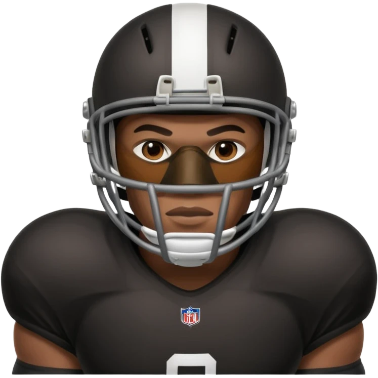 American black football player without a Helmet  and have  a goalkeeper mask which have small holes emoji